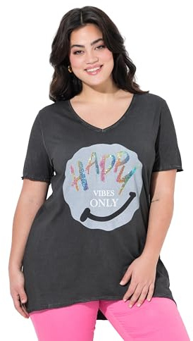 Angel of Style Damen große Größen Übergrößen Plus Size T-Shirt, A-Linie, Regenbogen-Pailletten-Smiley schwarz 52 840334100-52