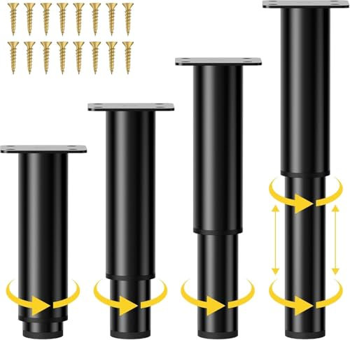 STOAT® Pied reglable pour Meuble.4 pièces, 20-37 cm réglables. Pieds réglables en métal pour armoires, Meubles TV, canapés, Tables de Chevet, chaises, Noir. (20-37cm Réglable en Hauteur)