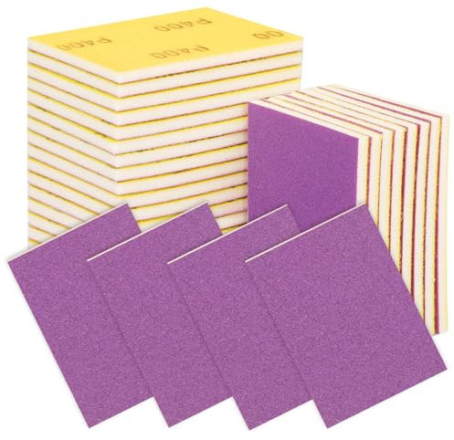 20 Piezas Esponjas de Lijado, Almohadillas de Lija de Grano 150/180/220/400 Esponja Abrasiva Manual Lavable y Reutilizable Taco Abrasivo de Lijado para Madera Metal Cocina Muebles