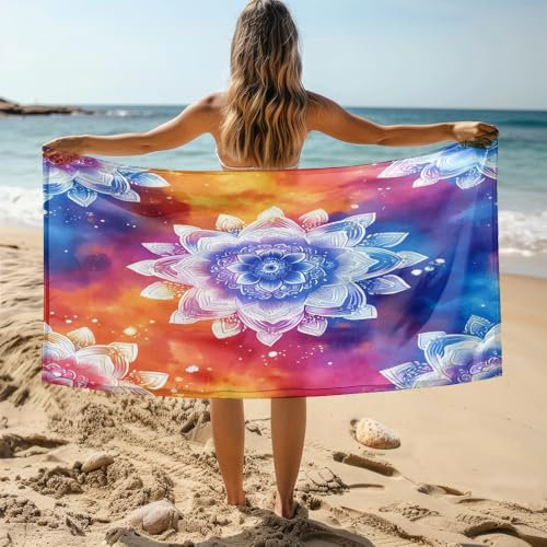 Strandtuch 80X160 Gelbes Mandala Mikrofaser Handtuch Beach Towel,Strandlaken,Strandtücher,Picknickdecke wasserdichte Stranddecke, Stranddecke Sandfrei für Strand, Park, Camping, Wandern