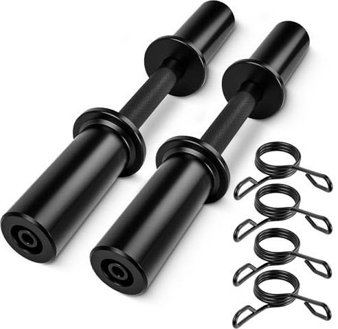 NouraVita Olympische Hantelgriffe, belastbares Hantelstangen-Set für 5,1 cm Standardscheiben, Hantelstangen mit 2 Paar Federverschlüssen für Zuhause, Fitnessstudio, Krafttraining, 40,6 cm, Schwarz