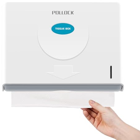 Pollock Distributeur Essuie Mains Mural, Distributeur de Serviette en Papier, sans Perçage, Peut Contenir 200+ Feuilles pour H2 & Z-Fold, pour Commercial Toilette, Bureaux, Hôtels et Cuisine, Blanc