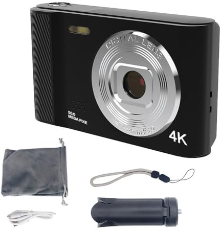 Fangxuee 4K Camera Student Digital Ultra-Thin Anti-Shake Smart Zoom Portable Retro Camera Black