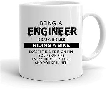 GrassVillage Funny Mug – Being Engineer is Easy Like Riding a Bike – Sarcastic Gift for Boss, Supervisor, Colleague – Office Humor, Birthday, Leaving Gift – 11oz White Ceramic Cup