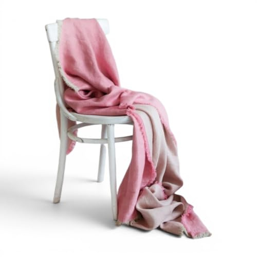 Elberfelder Leinen | Leinen­Decke 150×200 cm – weich gewebtes Plaid aus europäischer Fertigung – Wohndecke für Sofa, Bett & Terrasse (Rosa)