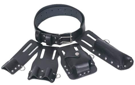 Leather Belt Tool Pouch 5 in 1 with Tool Holders Suitable for Spanners, for Level Rulers, and Scaffold Tools (Black)