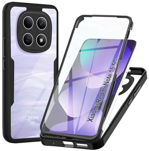 WeiCase Funda para Redmi Note 15 5G ( No aplicable a 4G), Transparente 360° Protección Funda con Protector de Pantalla Integrado Antigolpes Silicona Carcasa para Redmi Note 15 Pro, Negro