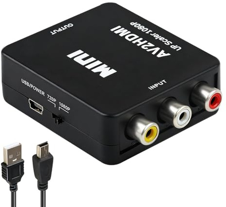 zstg Convertidor RCA a HDMI, Adaptador AV Composite CVBS a HDMI 1080P con Cable USB, Soporte 720/1080P y PAL/NTSC para Cámara, Xbox, PS2, Wii, VHS, DVD, TV, Proyector