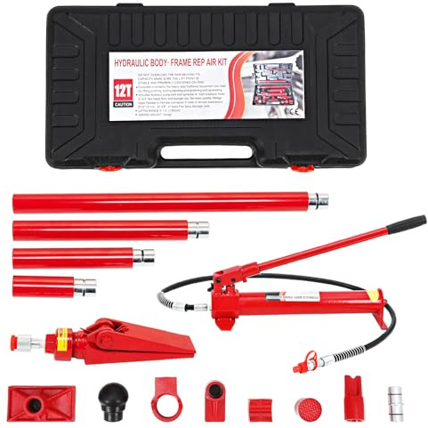 12 Tonnes Kit Porta Power Hydraulique Portable–Cric de Réparation Auto | Tuyau 1,4 m, accessoires professionnels, atelier, garage