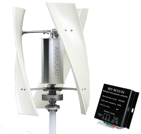 AISINILALAO Generatore Eolico a ASSE Orizzontale da 1500W 24V/48V, Mulino a Vento ad Alta Efficienza a 3 Pale con Controller Ibrido Eolico-Solare, per Casa, Fattoria, Capanno,12v
