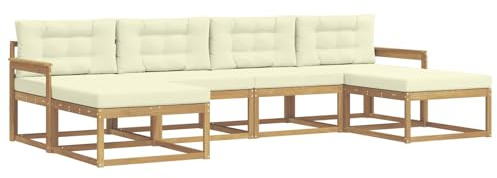 vidaXL Outdoor-Sofagarnitur mit Kissen 6 pcs Weiß und Creme, Moderne Akazien-Gartenmöbel, wetterfester Sofa-Set, stylische Sitzgelegenheit für Terrasse und Pool