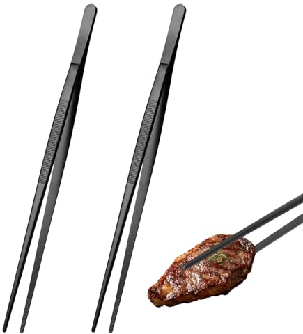 2 Piezas Pinzas de Cocina 30 cm en Acero Inoxidable, Pinzas Largas para Barbacoa, Parrilla, Carne y Pasta, Utensilio de Cocina Profesional