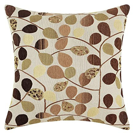 CaliTime Kissenbezüge Kissenhülle Kissenbezug Überwurfkissenhülle für Couch Sofa Heimdekoration Luxus Chenille süße Blätter beidseitig 50cm x 50cm Ecru Braun
