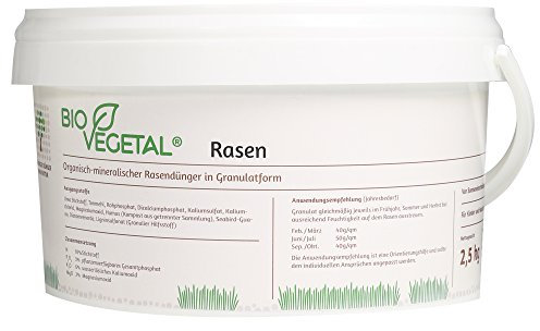 BioVegetal organisch-mineralischer Rasendünger mit Guano und natürlicher Langzeitwirkung durch Fixierung der Nährstoffe durch Ton-Humus-Komplex, 2,5 kg Eimer