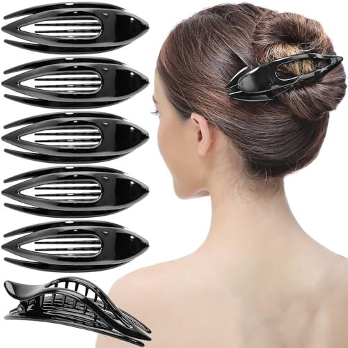 RC ROCHE 6 Stück Haarspange Haarklammer Französisch Geschwungen für Damen Mädchen Fester Halt Ohne Rutschen Hochwertig Haare Hochstecken, Medium Schwarz