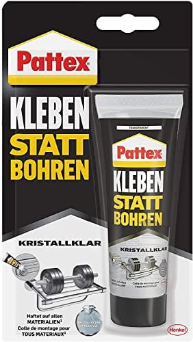 Pattex Kleben statt Bohren Kristallklar, Montagekleber für kristallklare Verklebungen, Baukleber für alle Materialien, Universalkleber für innen & außen, 12x90g