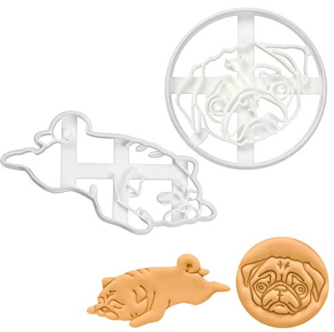 2er Set Mops Ausstechformen (Formen: Mops Gesicht und Müder Mops), 2 Teile, Bakerlogy