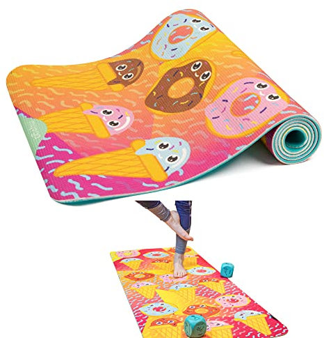 Myga Yogamatte für Kinder – rutschfeste Kindermatte, Fitness und Bewegung – Mehrzweckmatte mit 8 Yoga-Posen auf der Rückseite – leicht und reisefreundlich – (150cm x 55cm x 6mm) Sweet Tooth