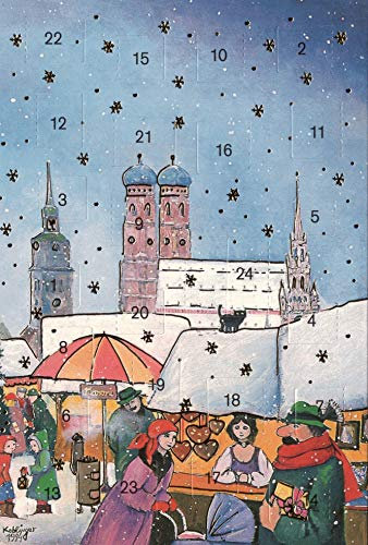 Adventskalenderkarten 2 Stück München Nostalgie Weihnachten Grußkarten Goldprägung Kunstkarte Weihnachtsgruß Weihnachtsmarkt