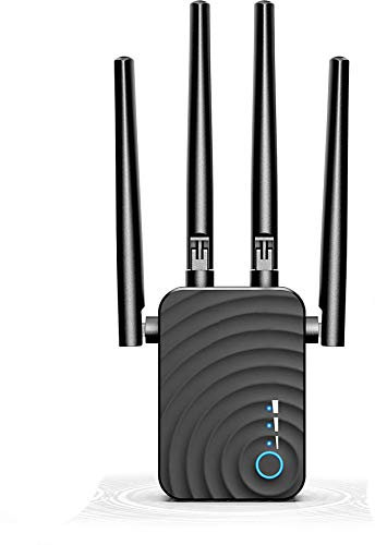 Repetidor WiFi 1200Mbps Amplificador Señal WiFi Banda Dual 2.4GHz y 5GHz Extensor de Red WiFi con Largo Alcance Modo Punto de Acceso/Repeater/Router/Cliente (3 Modos, 4 Antenas, Puerto LAN/WAN)