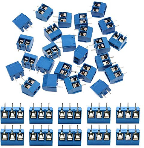 KeeYees 60pcs 5mm Pitch 2 Pin & 3 Pin PCB Mount Screw Terminal Block Connector for Arduino DIY Project (50 x 2 Pin, 10 x 3 Pin)