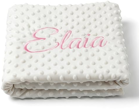 Manta de bebe personalizado con su nombre bordado, manta de copito (Beige)