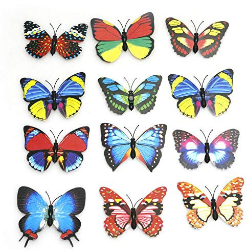 Chiloskit 20 pcs 3D Simulated Butterfly Magnets Fridge Magnetic Stickers Decor for Wall Removable Mural Stickers Home Decoration Kids Room Bedroom Decor