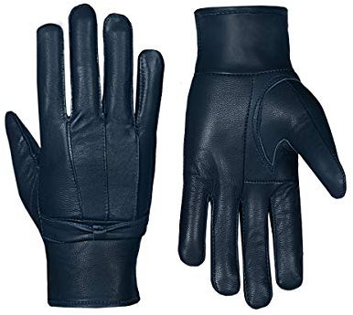 SiXsigma Sports Damen-Lederhandschuhe, weiches Fleece, gefüttert, farbige Echtleder-Schleifenhandschuhe, warm, Winter, marineblau, M/L