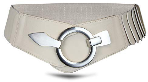 with love, Vanessa & Melissa Elastischer Damen Taillengürtel, ca. 6 cm breiter Hüftgürtel mit silberner Ring-Schließe, Stretchgürtel (80 cm (für Taillenweite 85-105 cm), Hellbeige)