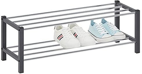 IDIMEX Étagère à Chaussures Dublin Rangement Porte-Chaussures avec 2 Niveaux pour 8 Paires en métal chromé et laqué Gris