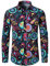PARKLEES Mens Retro Traditional Ethnic Pattern Printed Linen Long Sleeve Button Down Shirt Multicolor XXXL