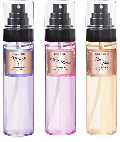 Clean-n-Fresh Body Spray for Women, Body Mist, Fragrance Mist Gift Sets, Pack of 3, Each 3.4 Fl Oz, Total 10.2 Fl Oz, Cherry Blossom
