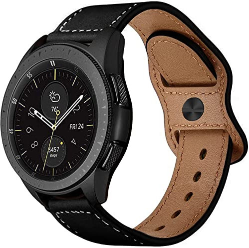 Leotop Kompatibel mit Samsung Galaxy Watch 46mm/Gear S3 Frontier/Classic Armbänder, 22mm Vintage Echtleder Ersatzband Crazy Horse Armband Zubehör Armband für Herren Damen (22 mm, Schwarz)