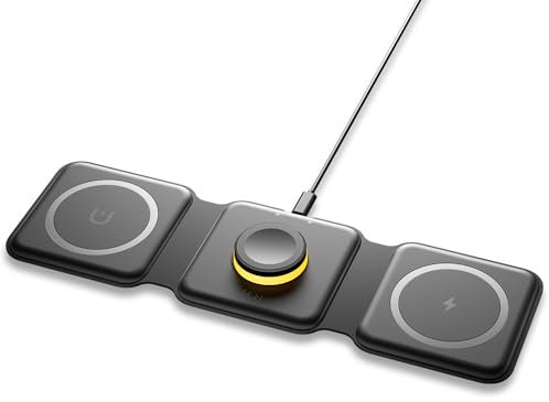 Cargador Inalámbrico 3 en 1 Plegable 15W Inducción Carga Inalámbrico Certificado Qi para Apple Auriculares Inalámbricos, iWatch Serie SE/8/7/6/5/4/3/2 y iPhone 12/11/Pro/Max/X/XS/XR/8/8Plus (Negro)