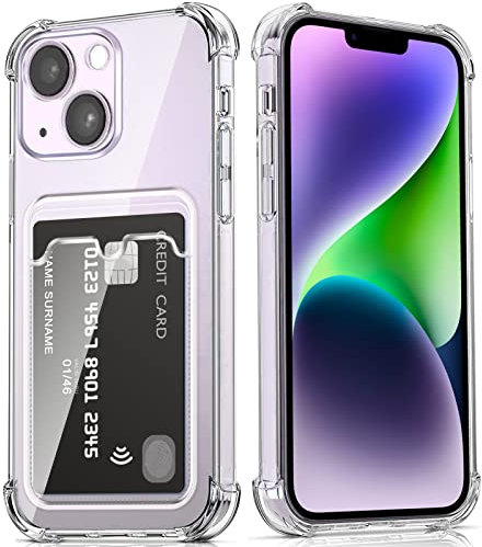 DEVASO Coque pour iPhone 14 Plus avec Porte Cartes, Souple TPU Silicone Transparente Protection de la Caméra Étui Portefeuille Lentille Anti-Rayures Carte Housse