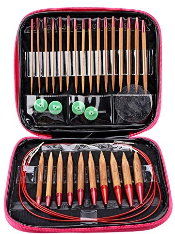 Stricknadeln Set, Rundstricknadel Set Austauschbares,13-Teiliges Karbonisiertes Bambus-Nadel-Set,Knit Pro Stricknadel Set Aluminium Rundstricknadeln Ring Set Knitting Needles Wechselbar