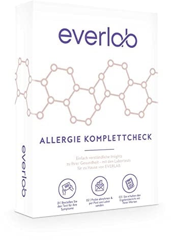 EVERLAB Allergie Komplettcheck – IgE Test auf 61 Allergene (Lebensmittel, Pollen, Tiere, etc.)| Detaillierte Auswertung | Selbsttest für Zuhause