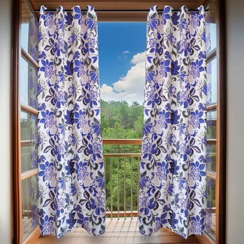 MAKA 2PZ Tende per Interni 8 Occhielli 140 x 285 cm Tenda Finestra Julia Fiori Moderna per Soggiorno 100% Poliestere Ombreggianti Camera da Letto Diametro Anello 5cm Decorativa Para Sole (Blu)