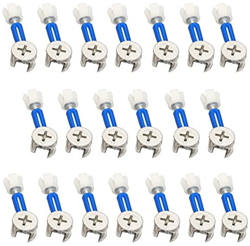 Kit di collegamento per mobili 3 in 1, 20 set di viti di montaggio a camma eccentrica e bulloni di montaggio, dado in plastica pre-inserito Ø10 mm (blu, 35 mm)
