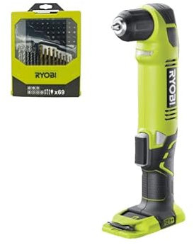 Pack RYOBI - Perceuse-visseuse d'angle RAD1801M - 18V OnePlus sans batterie ni chargeur - Coffret 69 accessoires mixtes perçage et vissage RAK69MIX