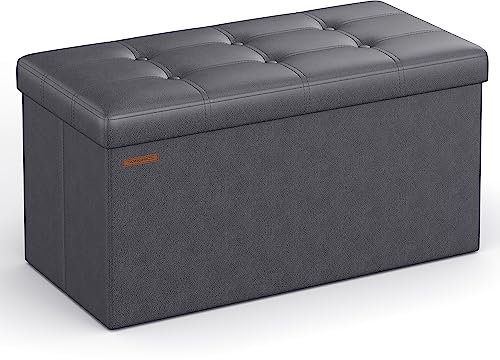 SONGMICS Storage Ottoman, Foldable Ottoman Foot Rest, 38 x 76 x 38 cm Foot Stool, Cube Ottoman with Storage, Load up to 300 kg, for Living Room, Bedroom, Entryway, Slate Grey LSF040G20