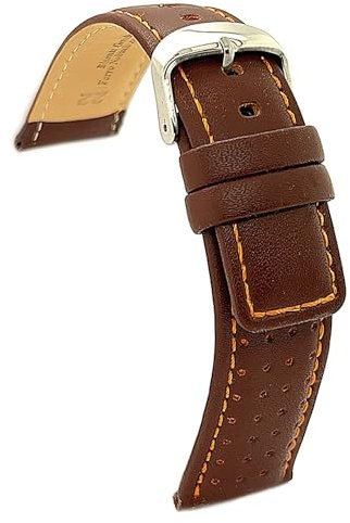 diloy Uhrenarmband aus Leder im Rallye- oder Rennsport-Stil. Perforierte Oberfläche mit Löchern. Farbnaht 18mm 20mm 22mm 24mm 367 Mittel Braun 20mm