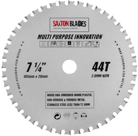 TCT18544TMPT20B Saxton TCT Multi Purpose Innovation Circular Saw Blade 185mm x 44T x 20mm Bore (16mm ring) Wood and Metal fits Evolution Bosch Dewalt Ryobi Makita etc