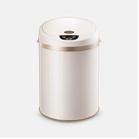 Poubelle d'intérieur Poubelle à Induction Intelligente Poubelle Automatique en Forme de Tambour avec Couvercle Poubelle Domestique en Acier Inoxydable (Beige 12L)