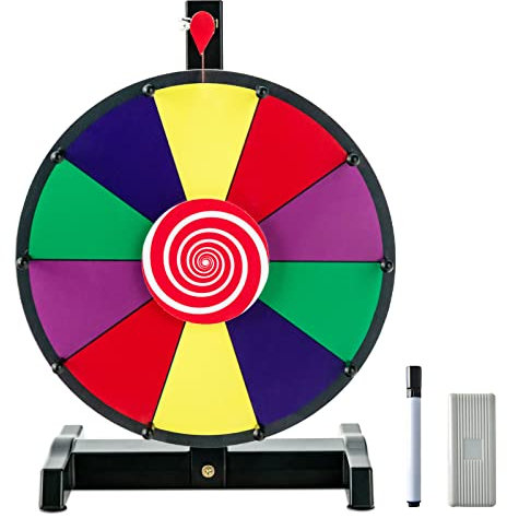 COSTWAY 12 Glücksrad zum Drehen, inkl. Radiergummi und Markierstift, Drehrad Preisrad Lucky Wheel für Lotteriespiele und Wortspiele (φ30cm)