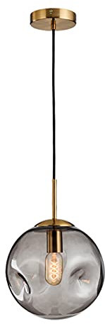 NICRX sphärische Glaskugel-Pendelleuchte, goldene Basis und hängende Glaskugel-Deckenleuchte (Grau, 25cm)