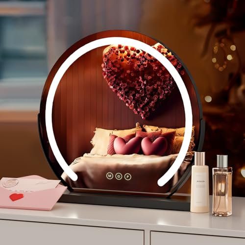 S'AFIELINA Schminkspiegel mit Beleuchtung 50cm Hollywood Spiegel Dimmbar 3 Farbtemperatur Touch-Steuerung LED Kosmetikspiegel 360° Drehbar Makeup Spiegel mit Beleuchtung-Schwarz