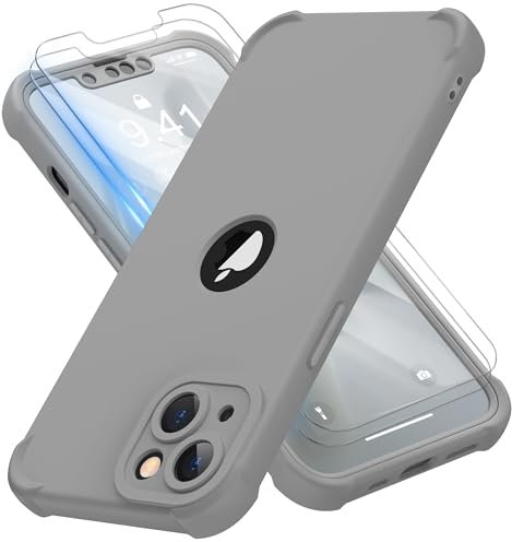 ORETECH per Cover iPhone 13 Mini, Custodia iPhone 13 Mini [ 2 x Pellicola Protettiva Vetro Temperato] 2 in 1 Ultra Sottile Antiurto Hard PC Silicone Anti Graffio Cover per iphone 13 mini - Grigio