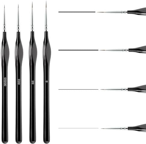 Prasacco 4 Stück Feine Pinsel, Feine Detail Pinsel Set Modellbau Pinsel Miniatur Künstlerpinsel Set für Acrylmalerei, Aquarellmalerei, Ölgemälde, Miniaturmalerei, Strichzeichnung (Schwarz)