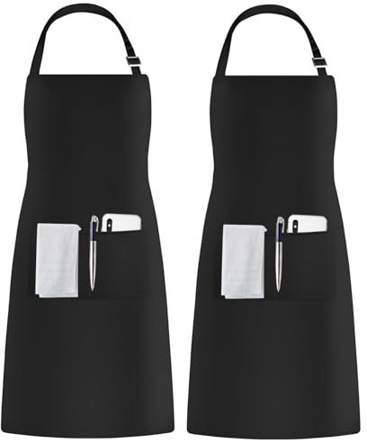 Shentian schwarz Baumwolle Küchenschürze,Grillschürze-Küchentextilien(70X85CM) (2PCS Schwarze Schürze)